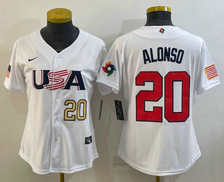 Womens USA Baseball #20 Pete Alonso Number 2023 White World Classic Stitched Jerseys